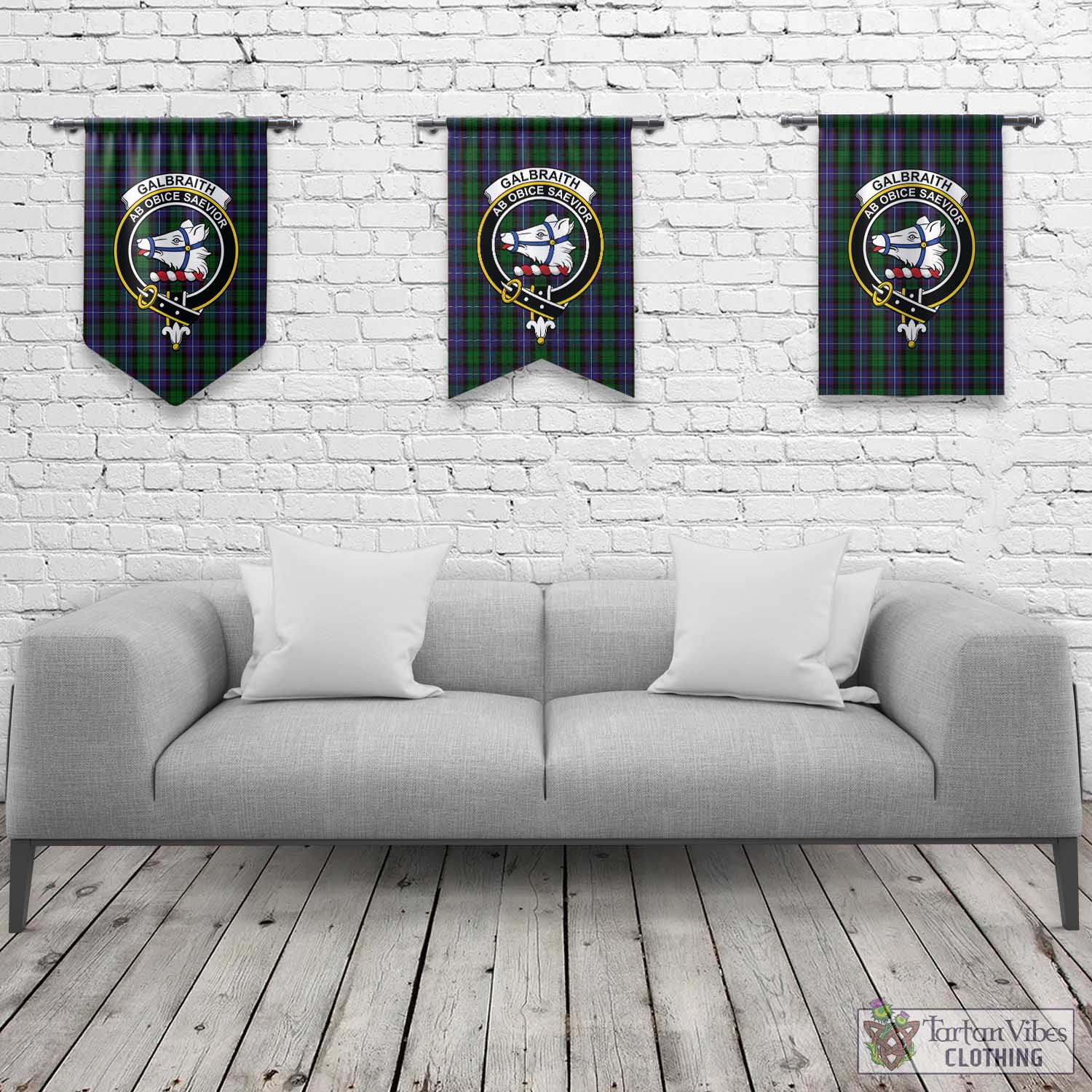 Tartan Vibes Clothing Galbraith Tartan Gonfalon, Tartan Banner with Family Crest