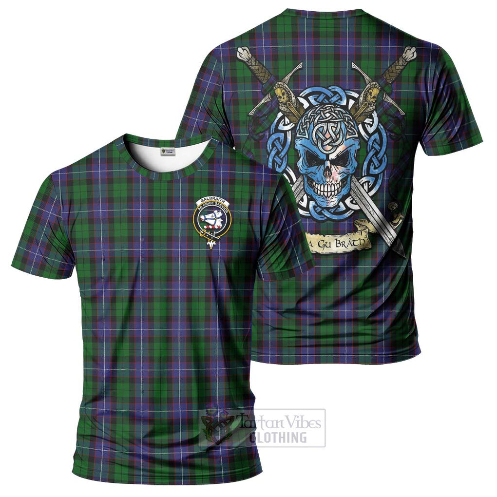 Tartan Vibes Clothing Galbraith Tartan T-Shirt with Family Crest Celtic Skull Style