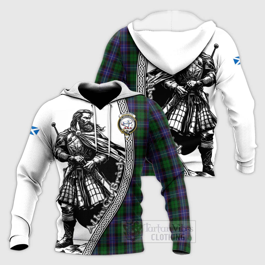 Tartan Vibes Clothing Galbraith Tartan Clan Crest Knitted Hoodie with Highlander Warrior Celtic Style