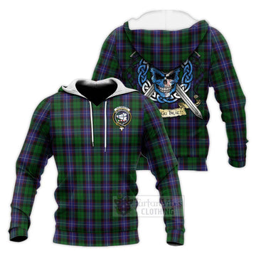 Galbraith Tartan Knitted Hoodie with Family Crest Celtic Skull Style