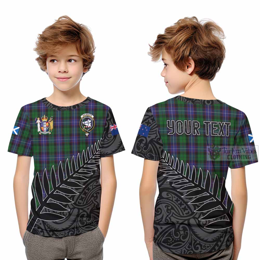 Tartan Vibes Clothing Galbraith Crest Tartan Kid T-Shirt with New Zealand Silver Fern Half Style