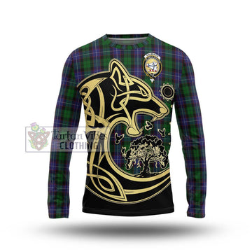 Galbraith Tartan Long Sleeve T-Shirt with Family Crest Celtic Wolf Style