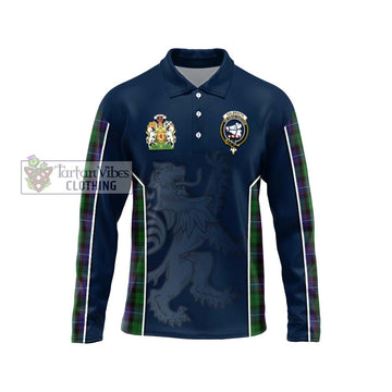 Galbraith Tartan Long Sleeve Polo Shirt with Family Crest and Lion Rampant Vibes Sport Style