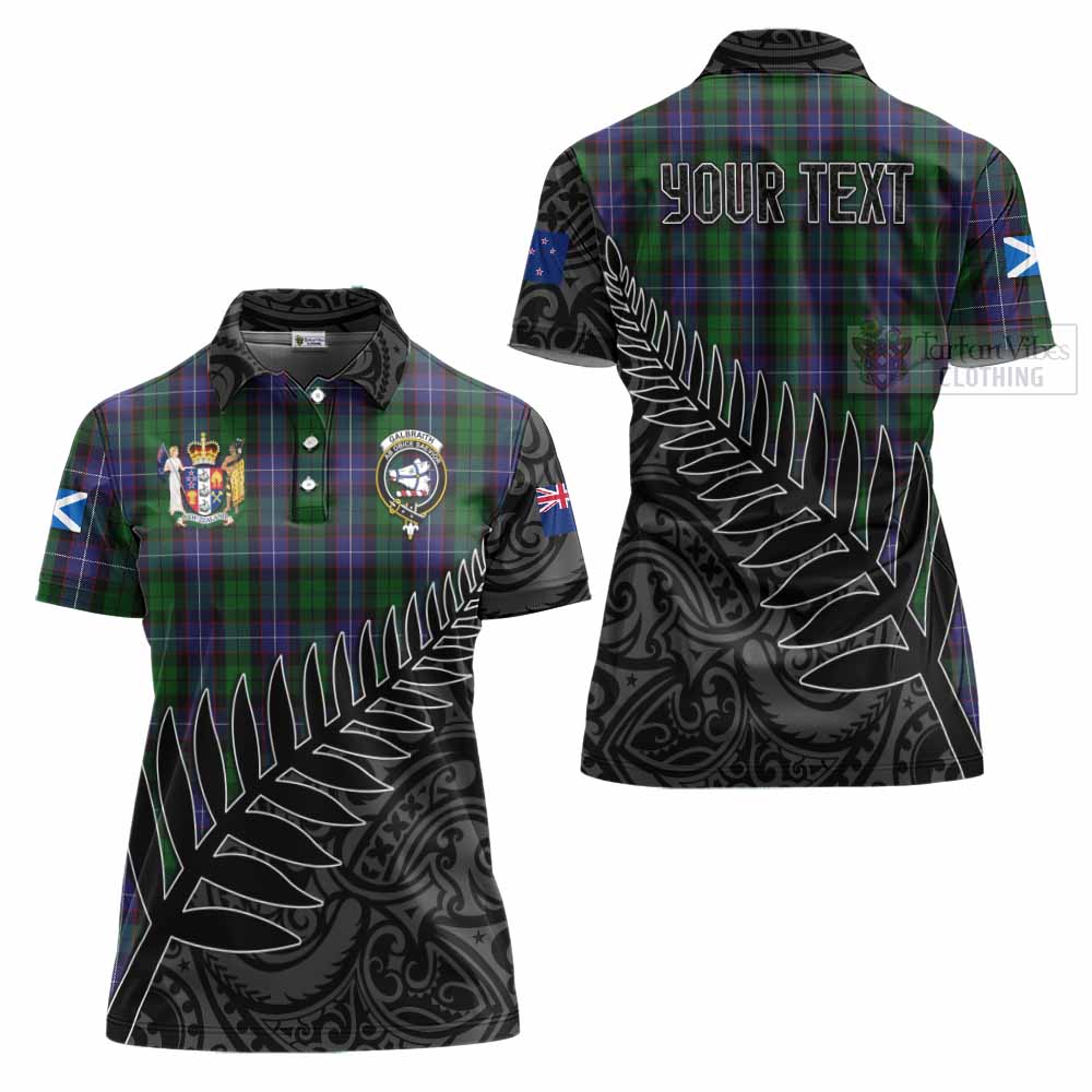 Tartan Vibes Clothing Galbraith Crest Tartan Women's Polo Shirt with New Zealand Silver Fern Half Style