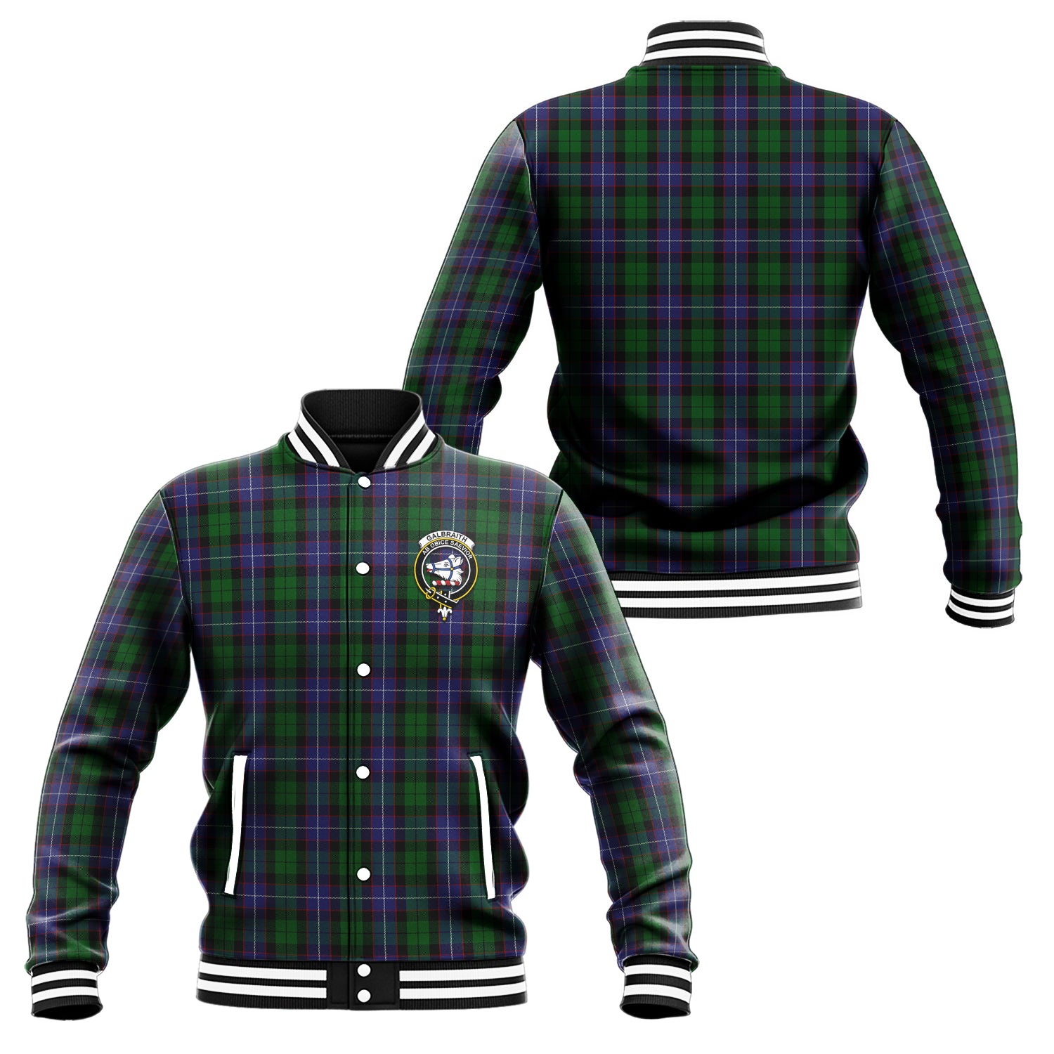 Galbraith Tartan Baseball Jacket with Family Crest Unisex - Tartan Vibes Clothing