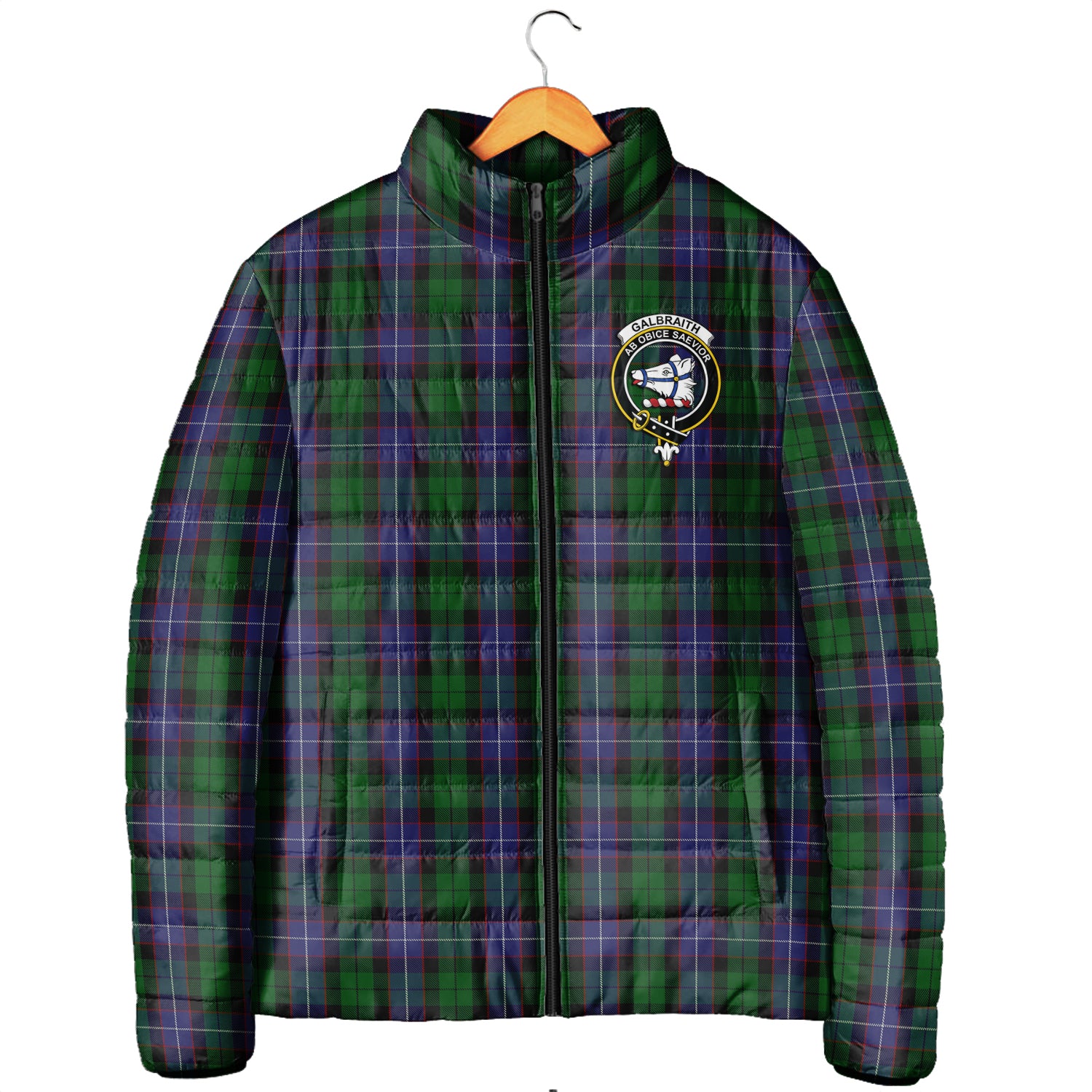 Galbraith Tartan Padded Jacket with Family Crest Men's Padded Jacket - Tartan Vibes Clothing