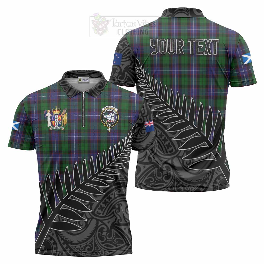 Tartan Vibes Clothing Galbraith Crest Tartan Zipper Polo Shirt with New Zealand Silver Fern Half Style