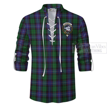 Galbraith Tartan Ghillie Kilt Shirt with Family Crest and Bearded Skull Holding Bottles of Whiskey