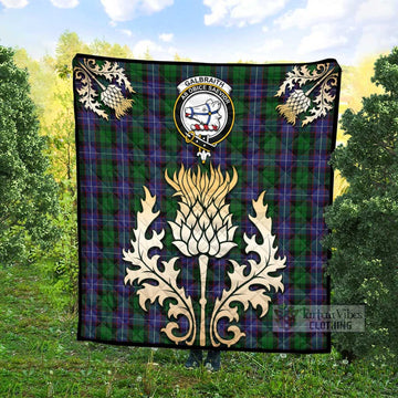 Galbraith Tartan Quilt with Family Crest and Golden Thistle Style