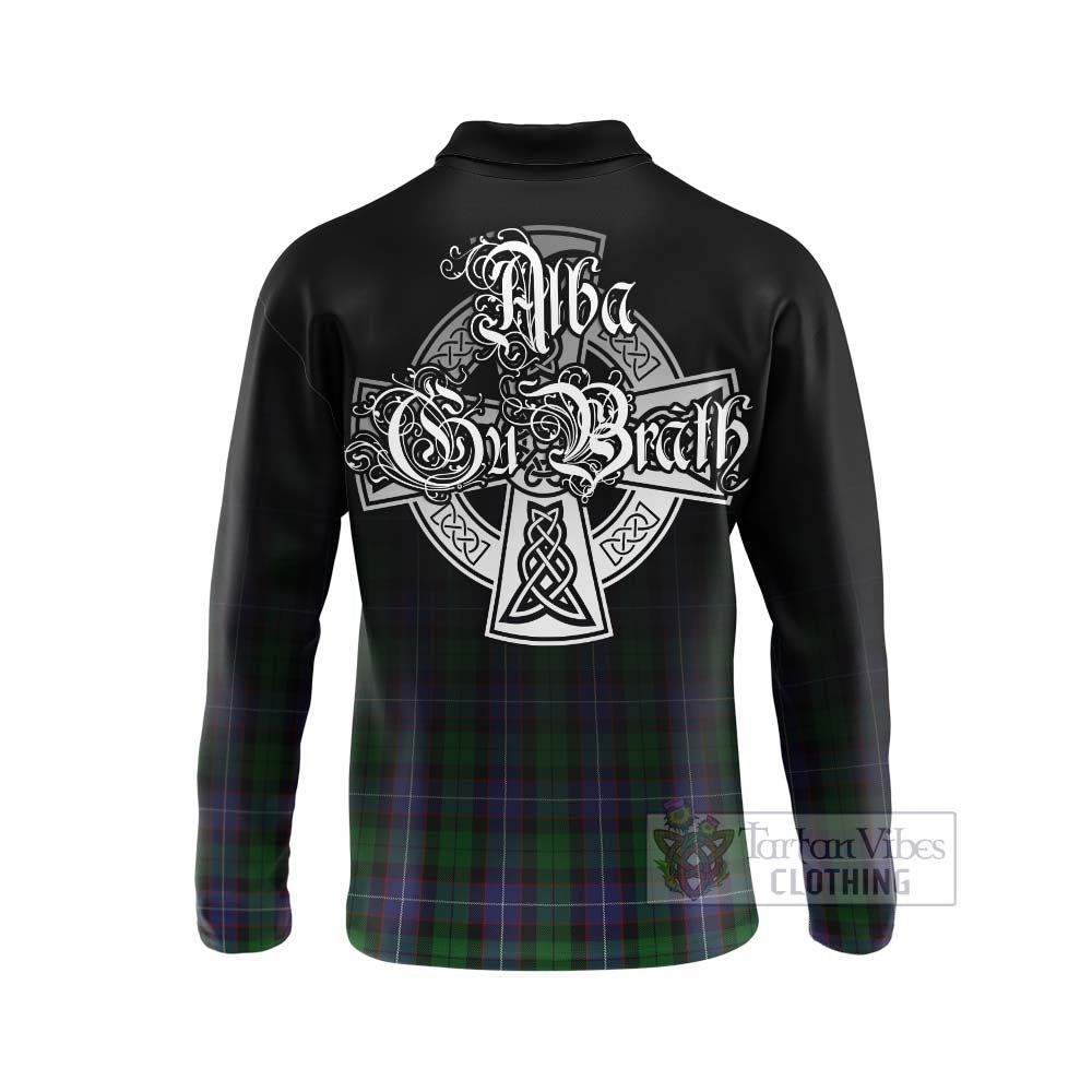 Tartan Vibes Clothing Galbraith Tartan Long Sleeve Polo Shirt Featuring Alba Gu Brath Family Crest Celtic Inspired