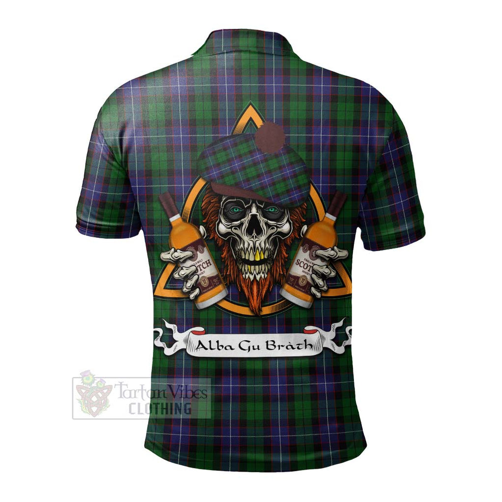 Tartan Vibes Clothing Galbraith Tartan Polo Shirt with Family Crest and Bearded Skull Holding Bottles of Whiskey