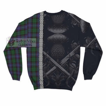 Galbraith Tartan Sweatshirt with Family Crest Cross Sword Thistle Celtic Vibes