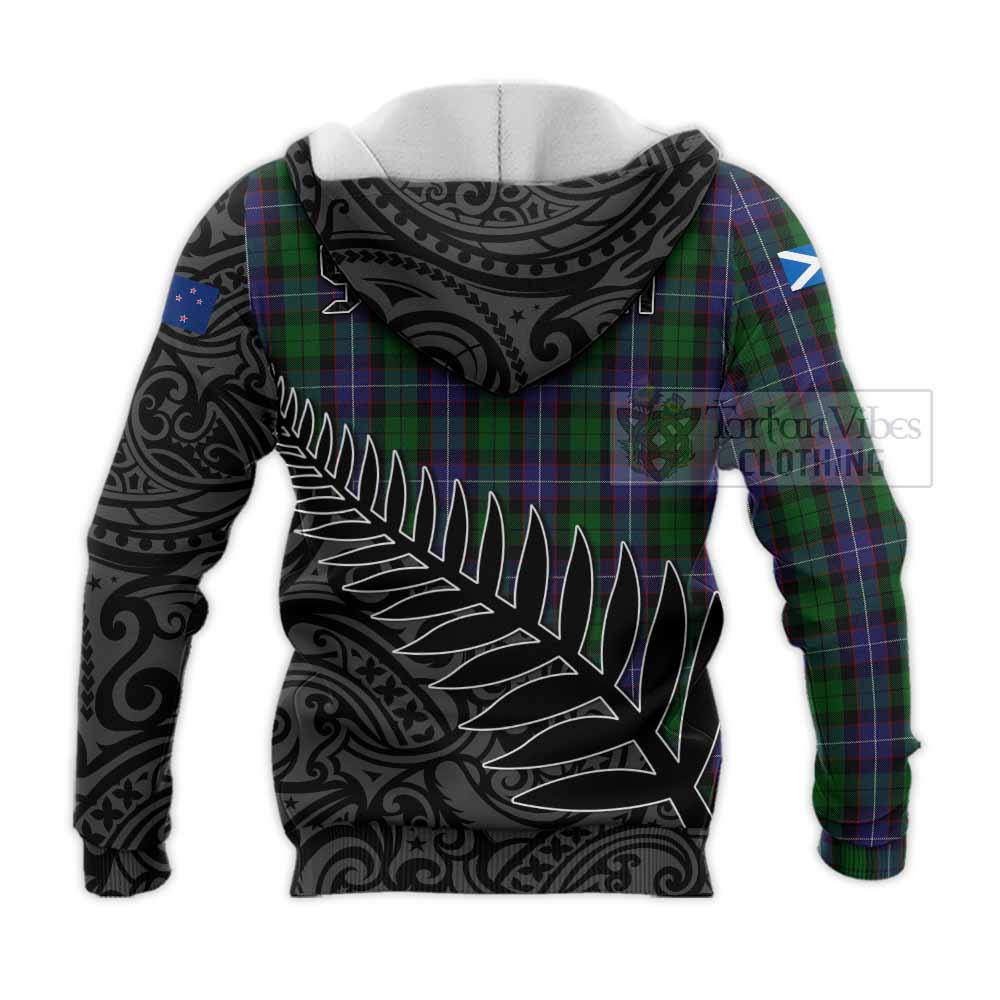 Tartan Vibes Clothing Galbraith Crest Tartan Knitted Hoodie with New Zealand Silver Fern Half Style