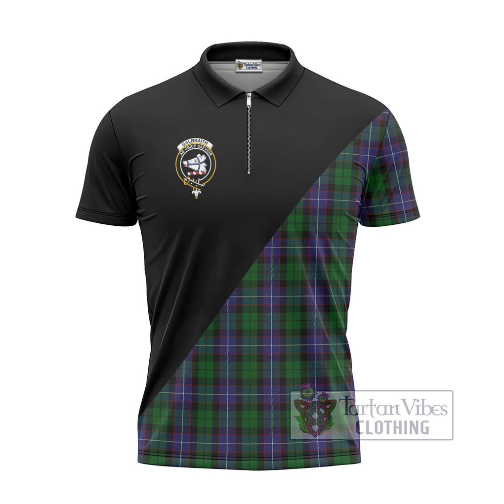 Galbraith Tartan Zipper Polo Shirt with Family Crest and Military Logo Style - Tartanvibesclothing Shop