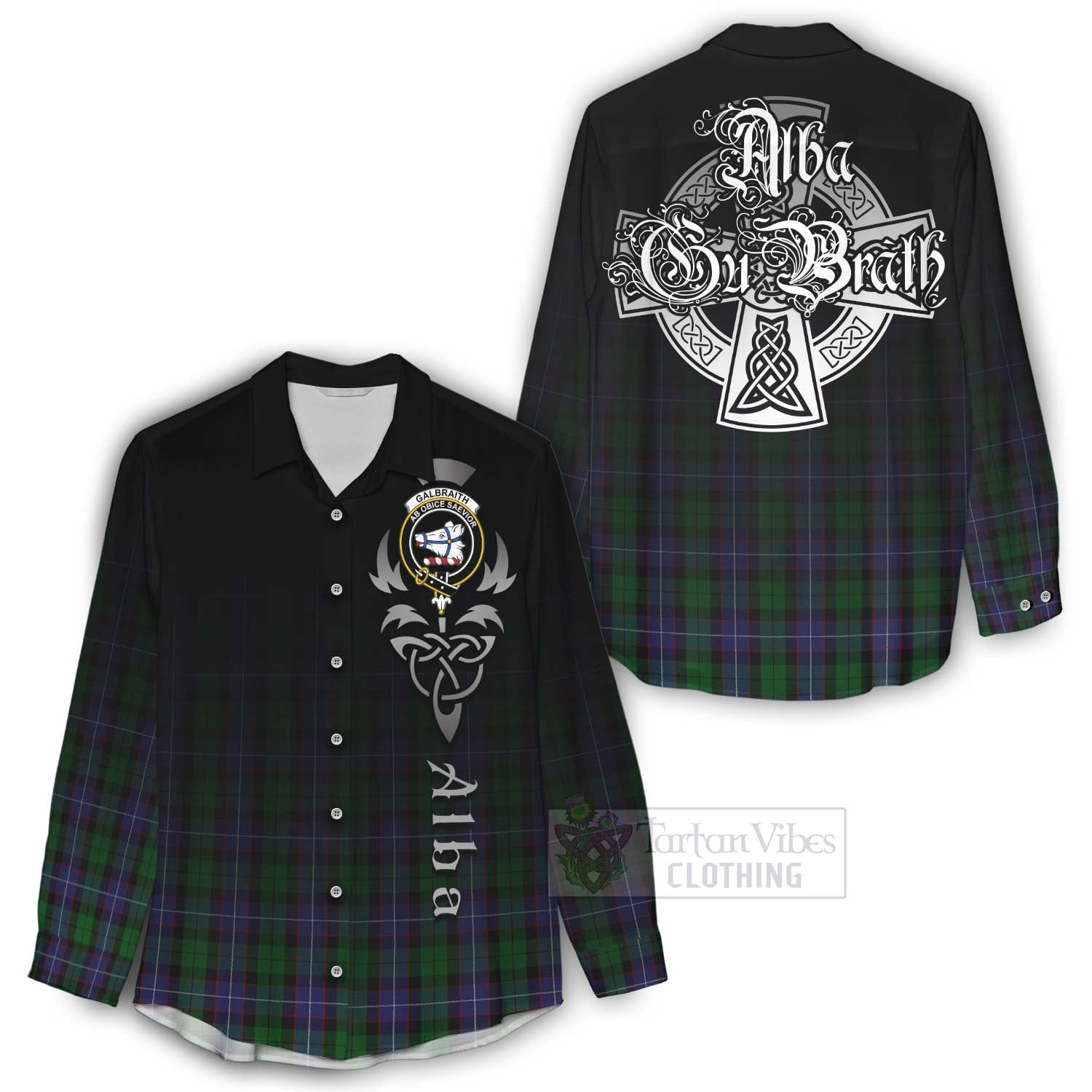 Tartan Vibes Clothing Galbraith Tartan Women's Casual Shirt Featuring Alba Gu Brath Family Crest Celtic Inspired