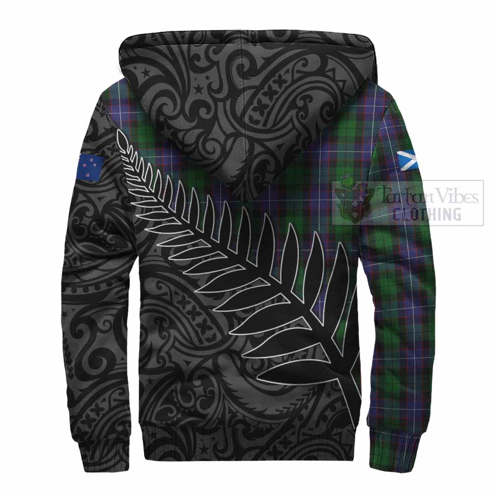 Tartan Vibes Clothing Galbraith Crest Tartan Sherpa Hoodie with New Zealand Silver Fern Half Style