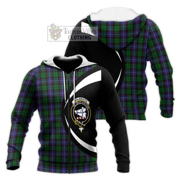 Galbraith Tartan Knitted Hoodie with Family Crest Circle Style