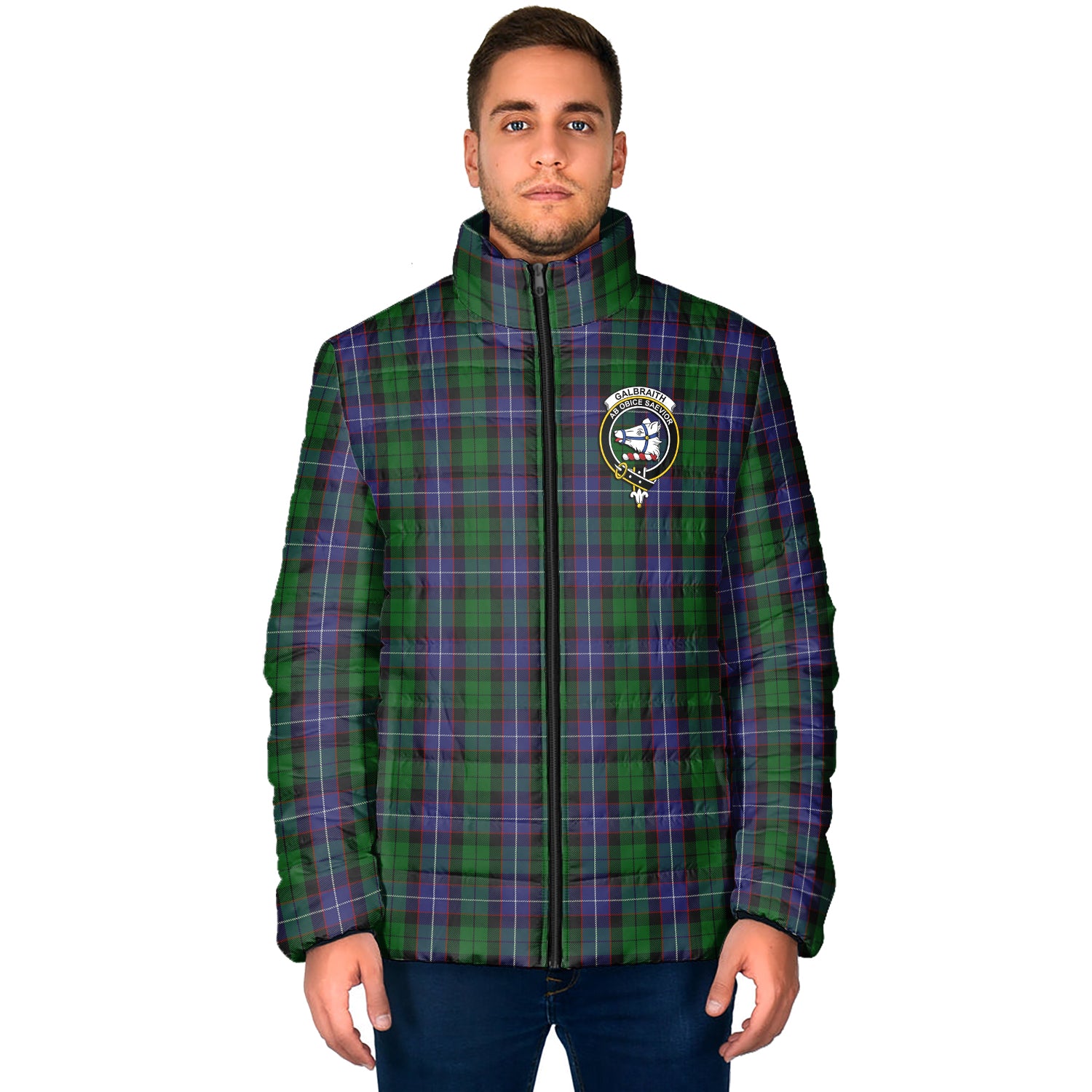 Galbraith Tartan Padded Jacket with Family Crest - Tartan Vibes Clothing