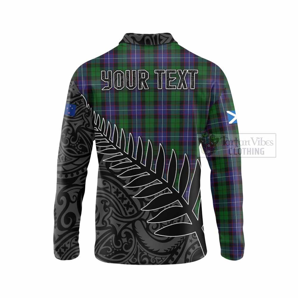 Tartan Vibes Clothing Galbraith Crest Tartan Long Sleeve Polo Shirt with New Zealand Silver Fern Half Style