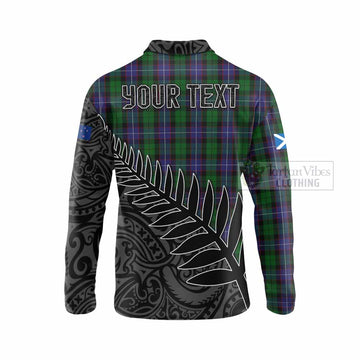 Galbraith Crest Tartan Long Sleeve Polo Shirt with New Zealand Silver Fern Half Style