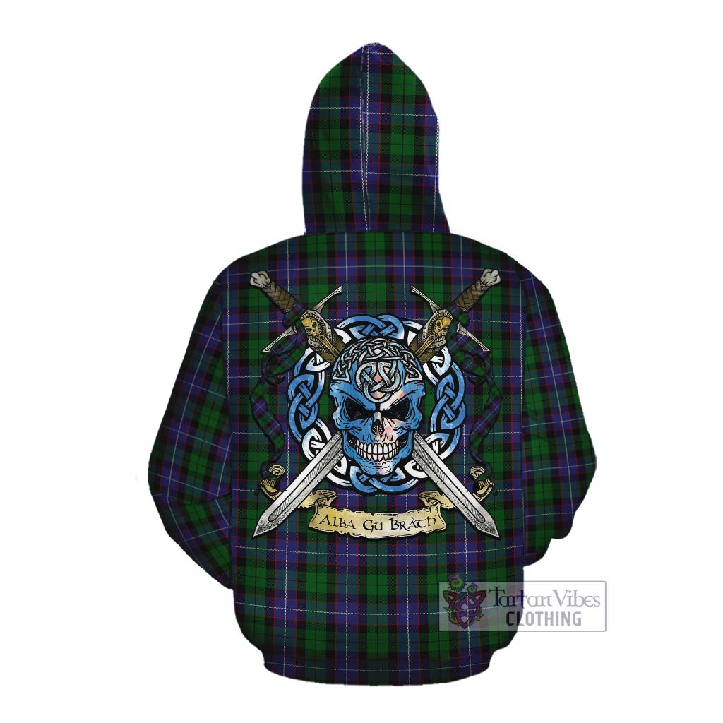 Tartan Vibes Clothing Galbraith Tartan Cotton Hoodie with Family Crest Celtic Skull Style