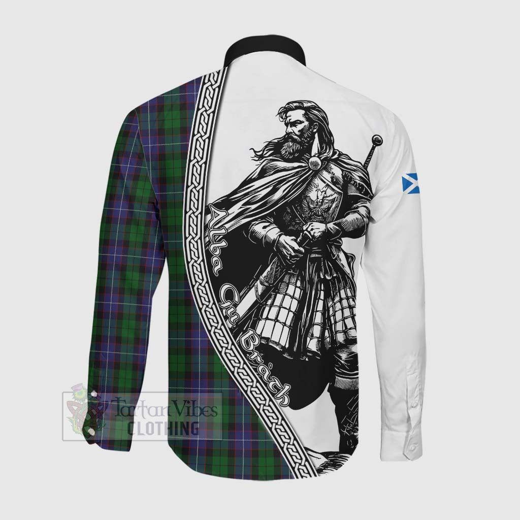 Tartan Vibes Clothing Galbraith Tartan Clan Crest Long Sleeve Button Shirt with Highlander Warrior Celtic Style