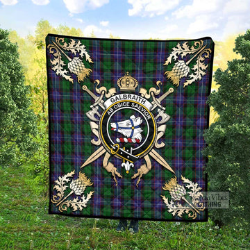 Galbraith Tartan Quilt with Family Crest and Scottish Golden Courage Shield