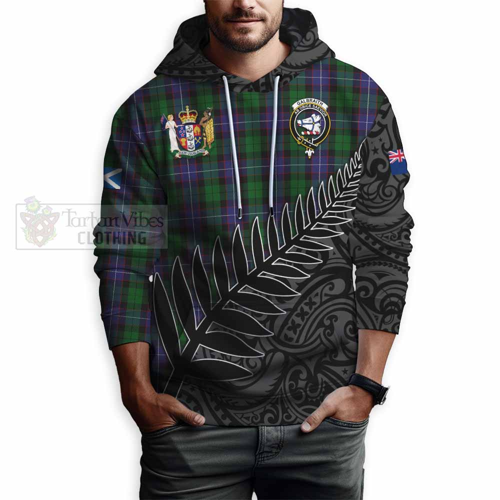 Tartan Vibes Clothing Galbraith Crest Tartan Hoodie with New Zealand Silver Fern Half Style