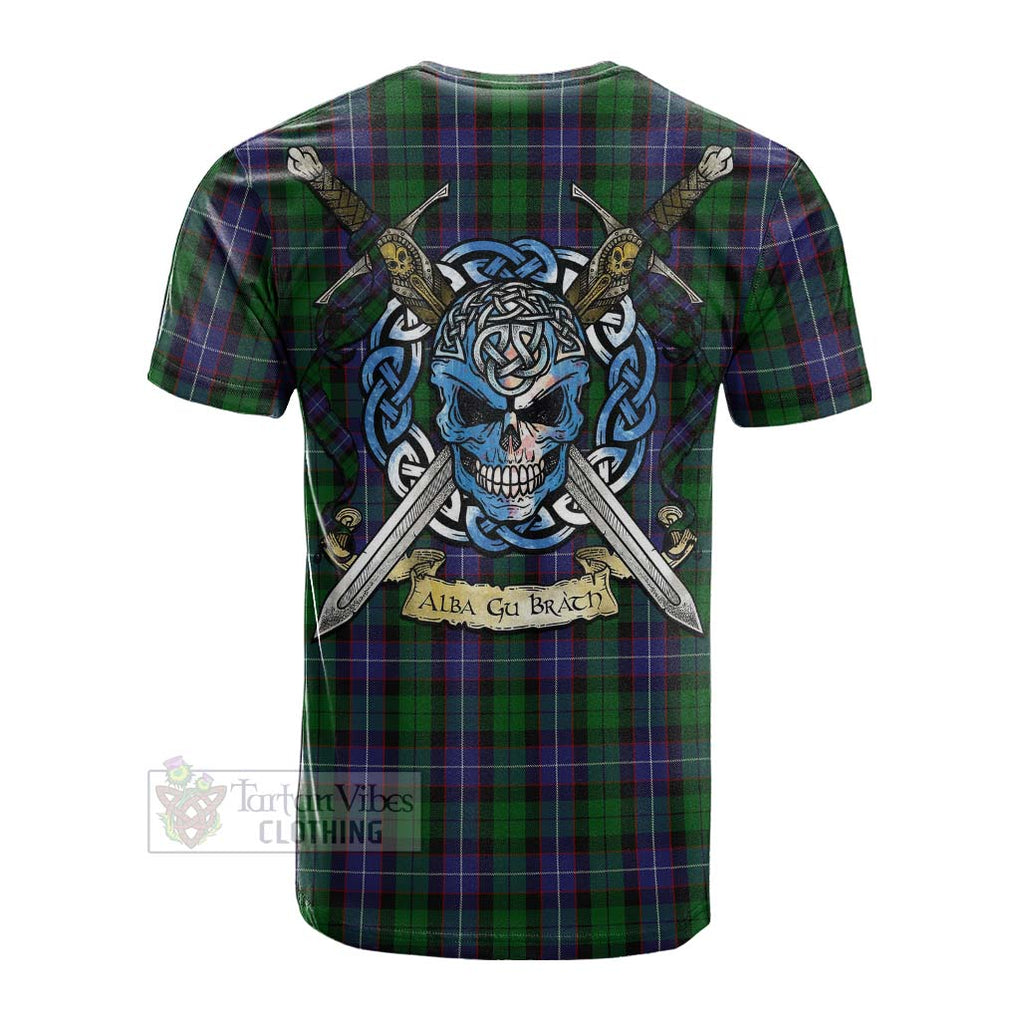 Tartan Vibes Clothing Galbraith Tartan Cotton T-shirt with Family Crest Celtic Skull Style