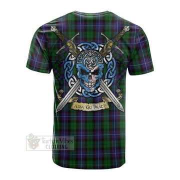 Galbraith Tartan Cotton T-shirt with Family Crest Celtic Skull Style