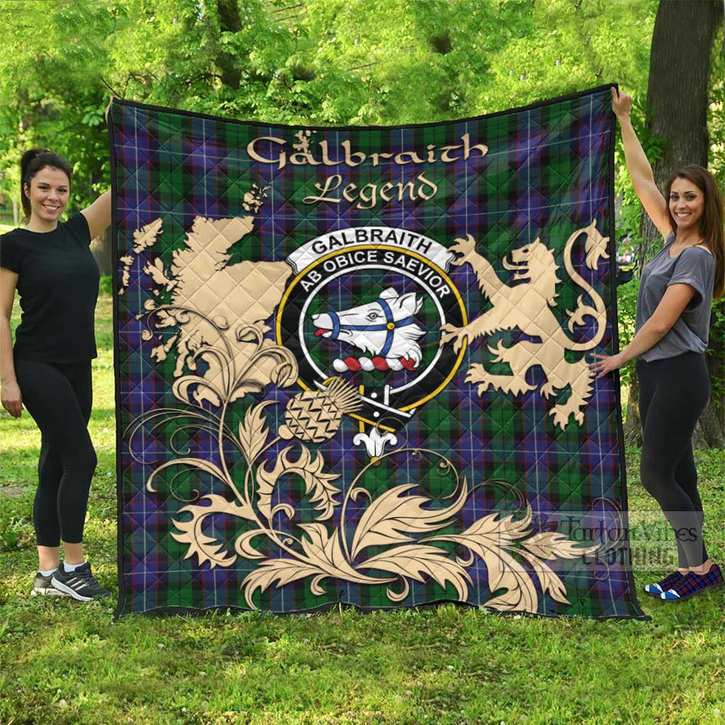 Tartan Vibes Clothing Galbraith Tartan Quilt with Family Crest and Scottish Symbol Style