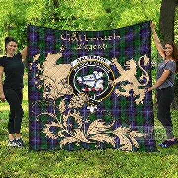 Galbraith Tartan Quilt with Family Crest and Scottish Symbol Style