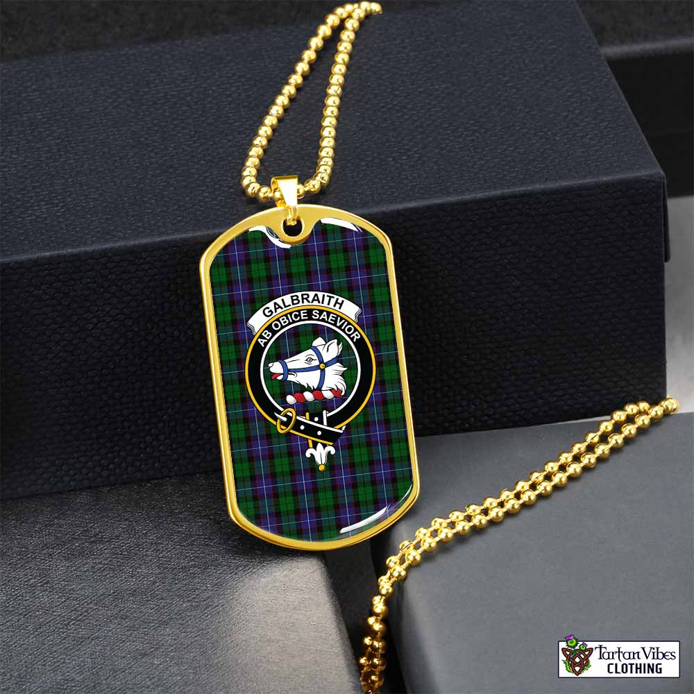 Tartan Vibes Clothing Galbraith Tartan Dog Tag Necklace with Family Crest