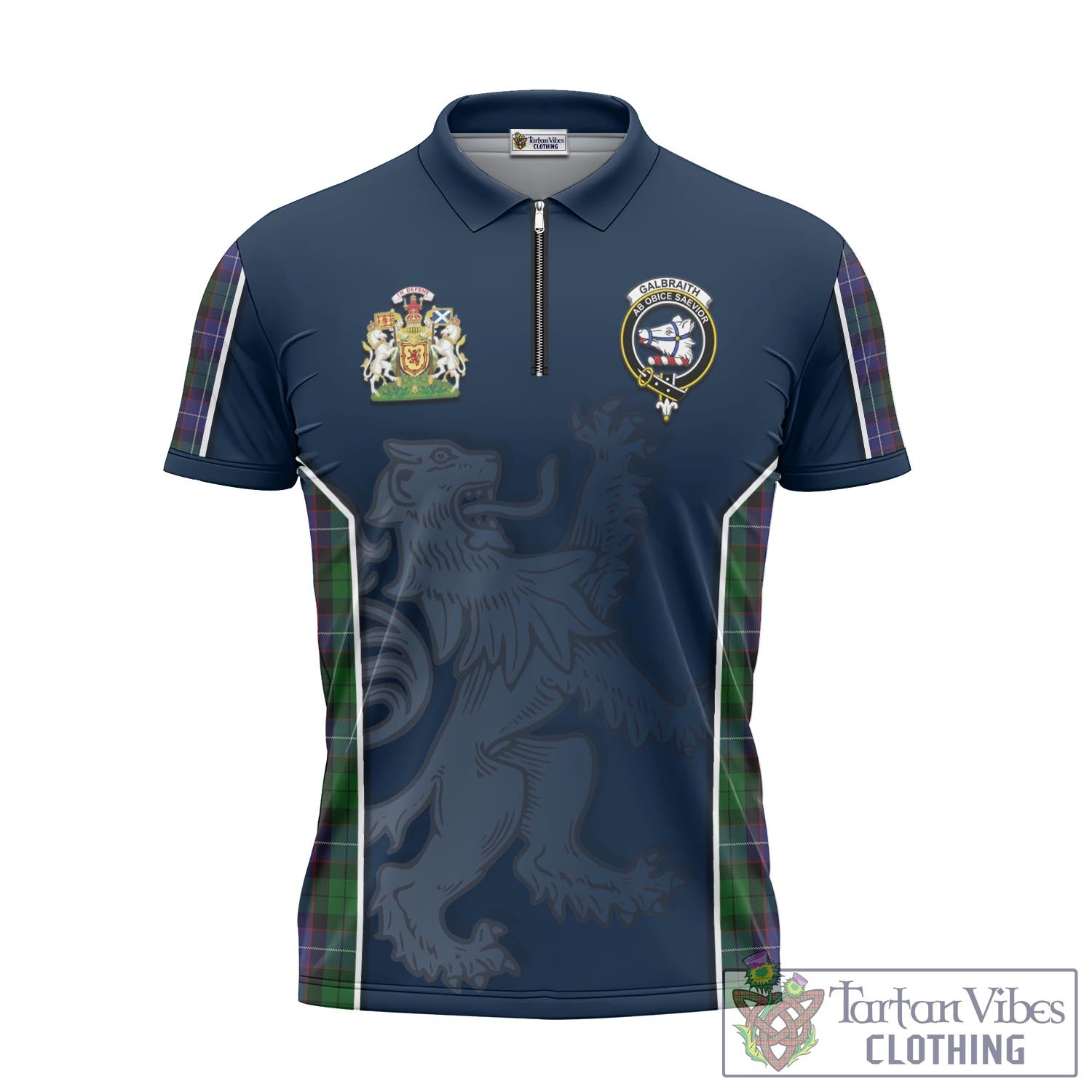 Tartan Vibes Clothing Galbraith Tartan Zipper Polo Shirt with Family Crest and Lion Rampant Vibes Sport Style