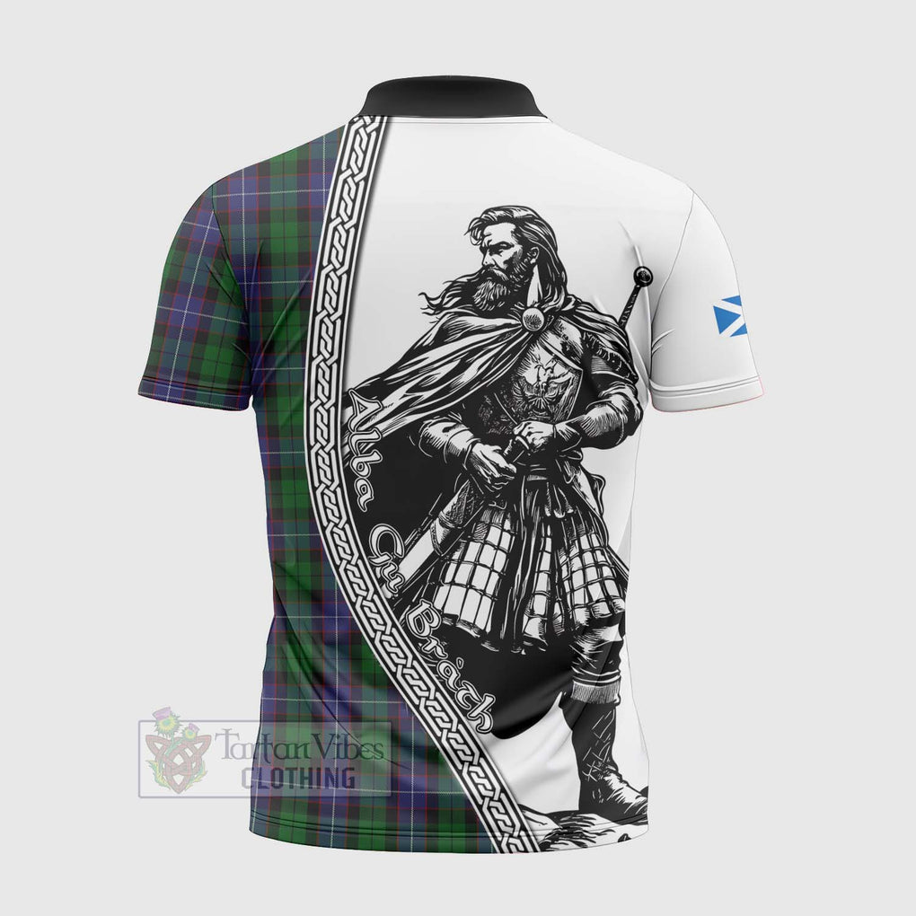 Tartan Vibes Clothing Galbraith Tartan Clan Crest Zipper Polo Shirt with Highlander Warrior Celtic Style