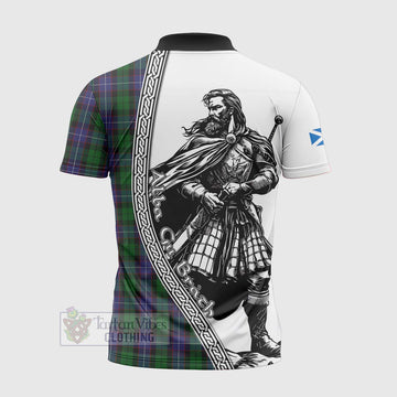 Galbraith Tartan Clan Crest Zipper Polo Shirt with Highlander Warrior Celtic Style