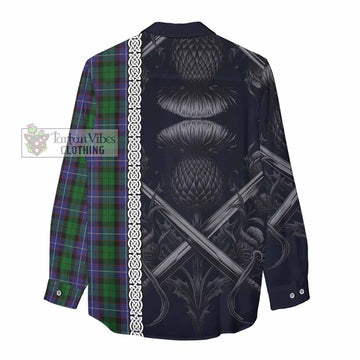 Galbraith Tartan Women's Casual Shirt with Family Crest Cross Sword Thistle Celtic Vibes