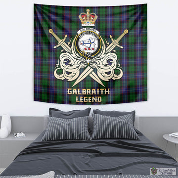 Galbraith Tartan Tapestry with Clan Crest and the Golden Sword of Courageous Legacy