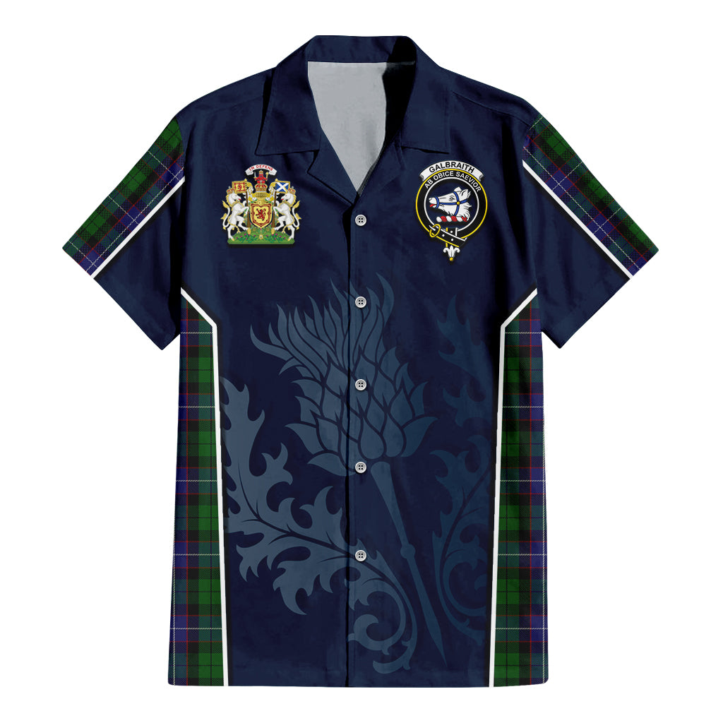 Tartan Vibes Clothing Galbraith Tartan Short Sleeve Button Up Shirt with Family Crest and Scottish Thistle Vibes Sport Style