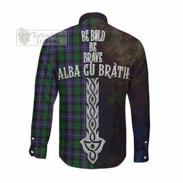 Galbraith Tartan Family Crest Long Sleeve Button Shirt Alba Gu Brath Be Brave Lion Ancient Style Men's Shirt - Tartan Vibes Clothing