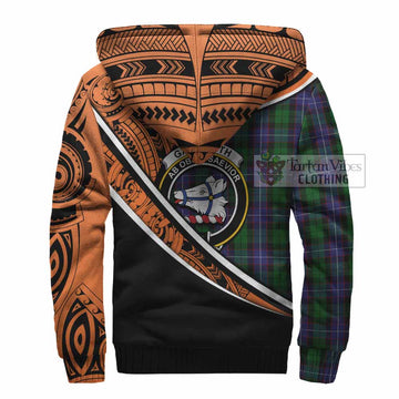 Galbraith Crest Tartan Sherpa Hoodie with Polynesian Vibes Style - Orange Version