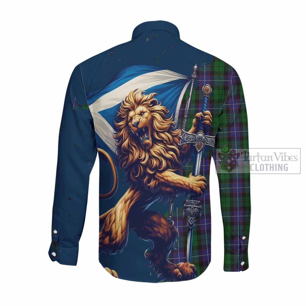 Tartan Vibes Clothing Galbraith Tartan Family Crest Long Sleeve Button Shirt with Scottish Majestic Lion