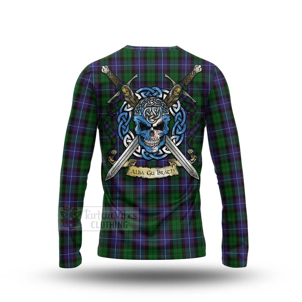 Tartan Vibes Clothing Galbraith Tartan Long Sleeve T-Shirt with Family Crest Celtic Skull Style