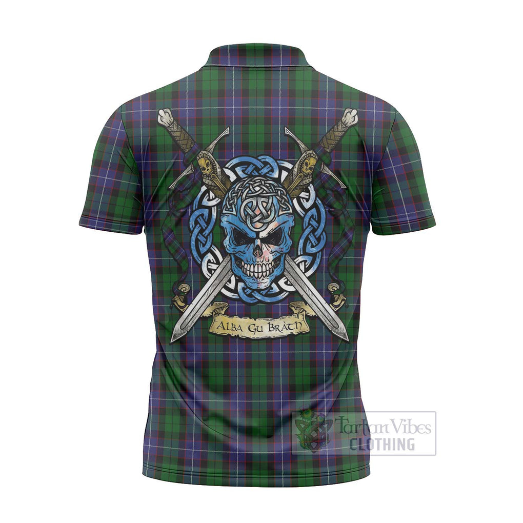 Tartan Vibes Clothing Galbraith Tartan Zipper Polo Shirt with Family Crest Celtic Skull Style