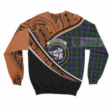 Galbraith Crest Tartan Sweatshirt with Polynesian Vibes Style - Orange Version