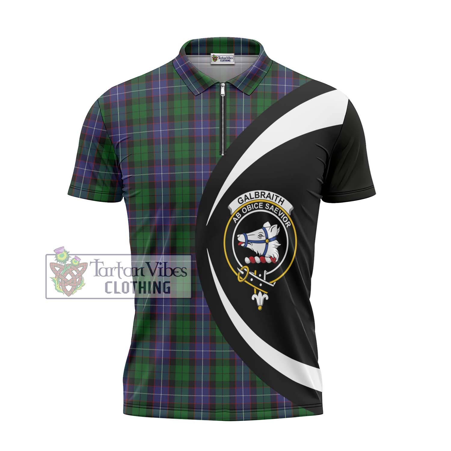 Tartan Vibes Clothing Galbraith Tartan Zipper Polo Shirt with Family Crest Circle Style