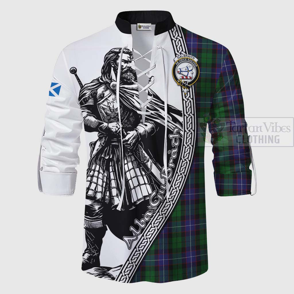 Tartan Vibes Clothing Galbraith Tartan Clan Crest Ghillie Kilt Shirt with Highlander Warrior Celtic Style