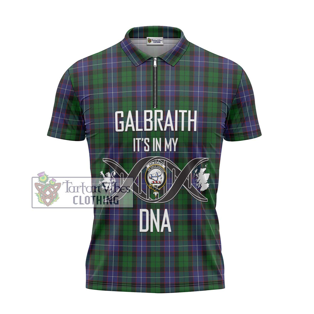 Galbraith Tartan Zipper Polo Shirt with Family Crest DNA In Me Style - Tartanvibesclothing Shop