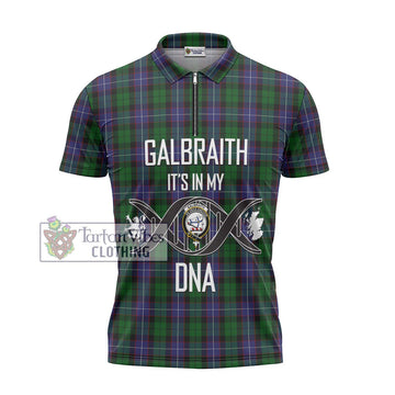 Galbraith Tartan Zipper Polo Shirt with Family Crest DNA In Me Style