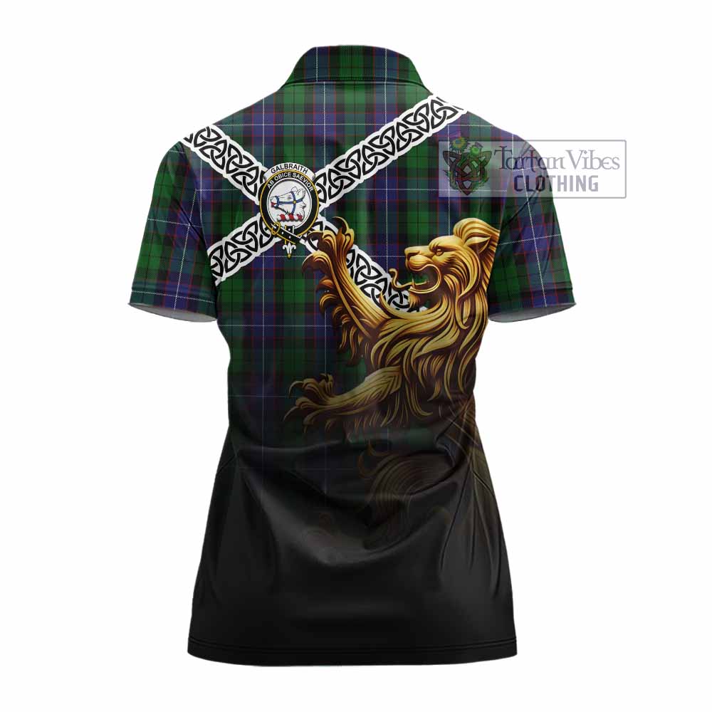 Galbraith Crest Tartan Women's Polo Shirt with Golden Lion Emblem Celtic Style - Tartan Vibes Clothing